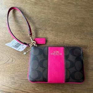 Coach Signature Pink and Brown Clutch